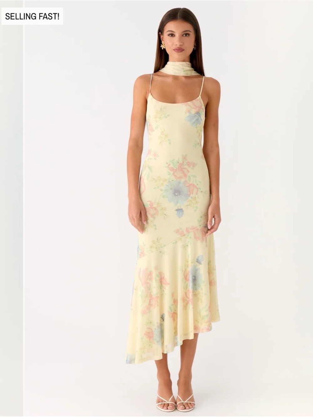 Peppermayo Pale Yellow Floral Slip Midi Dress